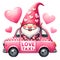 Cute Gnome Love Taxi Valentine Watercolor Clipart Illustration AI Generative