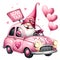 Cute Gnome Love Taxi Valentine Watercolor Clipart Illustration AI Generative