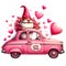 Cute Gnome Love Taxi Valentine Watercolor Clipart Illustration AI Generative