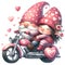 Cute Gnome Motorcycle Couple Valentine Watercolor Clipart Illustration AI Generative