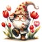 Cute Gnome Tulips Valentine Clipart Illustration AI Generative