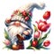 Cute Gnome Tulips Valentine Clipart Illustration AI Generative