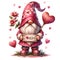 Cute Gnome Valentine Watercolor Clipart Illustration AI Generative