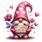 Cute Gnome Valentine Watercolor Clipart Illustration AI Generative