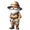 Cute Gnome Wearing Safari Suit Watercolor Clipart Illustration AI Generative