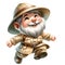 Cute Gnome Wearing Safari Suit Watercolor Clipart Illustration AI Generative