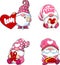 Cute Gnomes Lover Cartoon Characters In Different Poses. Vector Hand Drawn Collection Set