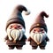 Cute gnomes, Their uniforms and hats are brown.