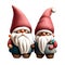 Cute gnomes wearing a Christmas themed outfit, twins standing next to each other Wear the same outfit and hat.