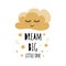 Cute gold cartoon cloud Inspirational text Dream big Hearts Baby style design poster print