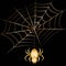 Cute gold spider. Halloween spider\\\'s web