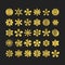 Cute golden assorted asterisks and star sign and symbol icons set design elements on black