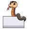 Cute golden crowned snake cartoon with blank sign