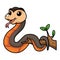 Cute golden crowned snake cartoon on tree branch