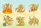 Cute golden dragon stickers set, emotions and activities