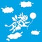 Cute good cow flying among clouds as logo element for dairy store or dairy product