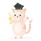 Cute graduate cat in academic cap with scroll, vector isolated cartoon illustration, back to school design element.