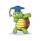 Cute Graduate Turtle with Dub Expression Cartoon. Animal Vector Icon Illustration, Isolated on Premium Vector