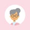 Cute grandmother face happy woman glasses portrait on pink background, female avatar flat