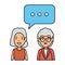Cute grandmothers couple with speech bubble
