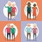 Cute grandparents couples smiling cartoons