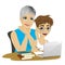 Cute grandson helping grandmother to use laptop