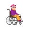 Cute granny in fashion modern clothes in metal wheelchair