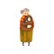 Cute granny holding her black cat on her hands, lonely old lady hugging her animal pet vector Illustration on a white