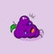 cute grape character with smile and happy expression, lie down, close eyes and tears