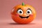 A Cute Grapefruit as a 3D Rendered Character Smiling Over Solid Color Background
