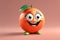 A Cute Grapefruit as a 3D Rendered Character Smiling Over Solid Color Background