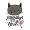 cute gray cat crying cartoon vector, lettering about love, card for valentine's day