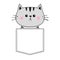 Cute gray cat sitting in the pocket. Pink cheeks. Doodle contour linear sketch. Cartoon pet animals. Kitten kitty baby character.