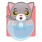 Cute gray cat stuck in a fish bowl