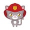 Cute gray cat wearing a fireman hat