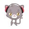 Cute gray cat wearing headphones