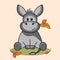 Cute gray eeyore donkey on an autumn background