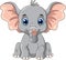 Cute gray elephant cartoon sitting while smiling