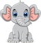 Cute gray elephant cartoon sitting while smiling