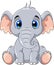 Cute gray elephant cartoon sitting while smiling