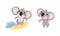 Cute Gray Koala Bear Surfboarding and Standing Vector Set