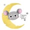 Cute gray mouse, cheese moon, happy new year greetings, 2020