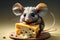 cute gray mouse with delicious cheese