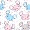 Cute gray mouse seamless. Polkadot pattern. Print design for nursery, textile, poster. Beautiful ornament background. Vector