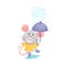 Cute gray mouse walks in the rain. Vector illustration.