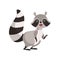 Cute Gray Raccoon, Funny Humanized Coon Animal Character Vector Illustration