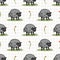 Cute gray sheep in field cartoon seamless vector pattern. Hand drawn agriculture livestock. Farm animal with flower all