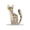 Cute gray short-haired cat with spotted body, yellow eyes and long tail. Cartoon character of domestic animal. Flat