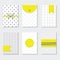 Cute gray and white trendy patterns cards set with yellow labels