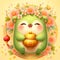 A cute green animal creatures, beautiful apricot flower arounds, red lampion, chinese style